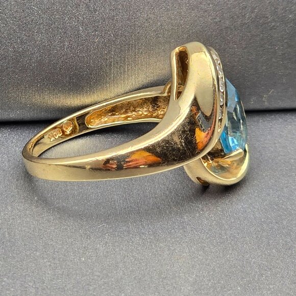 10K Yellow Gold Pear-Cut Sky-Blue Topaz & Diamond Accents Ring Size 7 4.66g - Picture 4 of 16